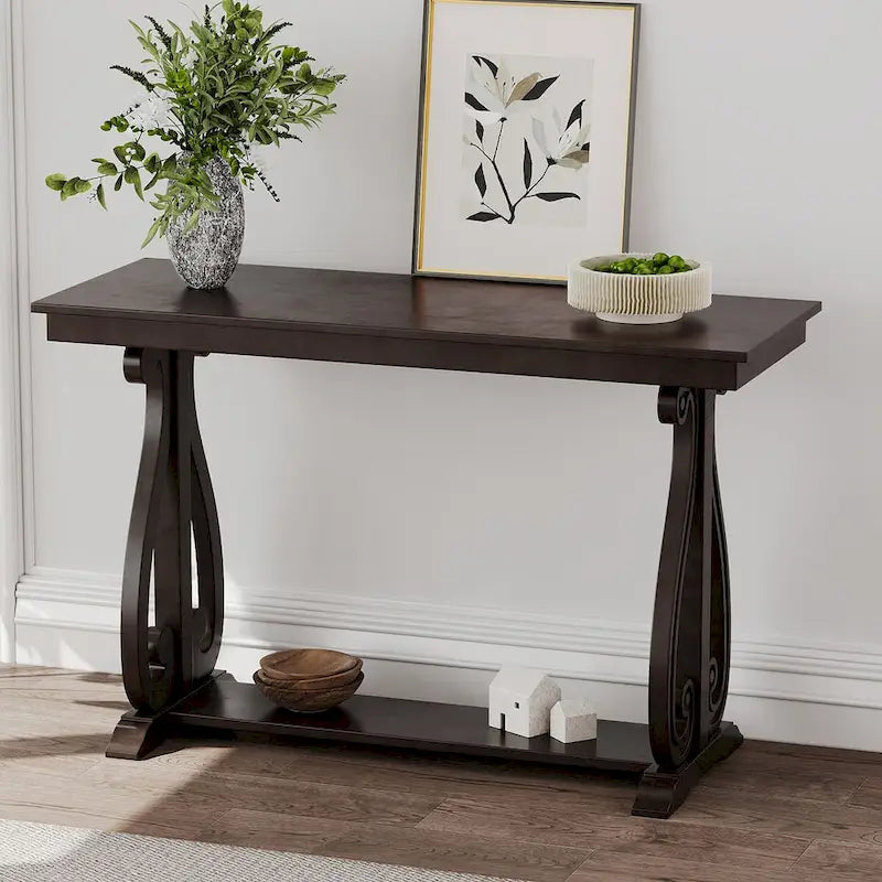 48-Inch Rustic Vintage Console Table --- Farmhouse Style Entryway Table with Open Shelf and Sturdy Construction