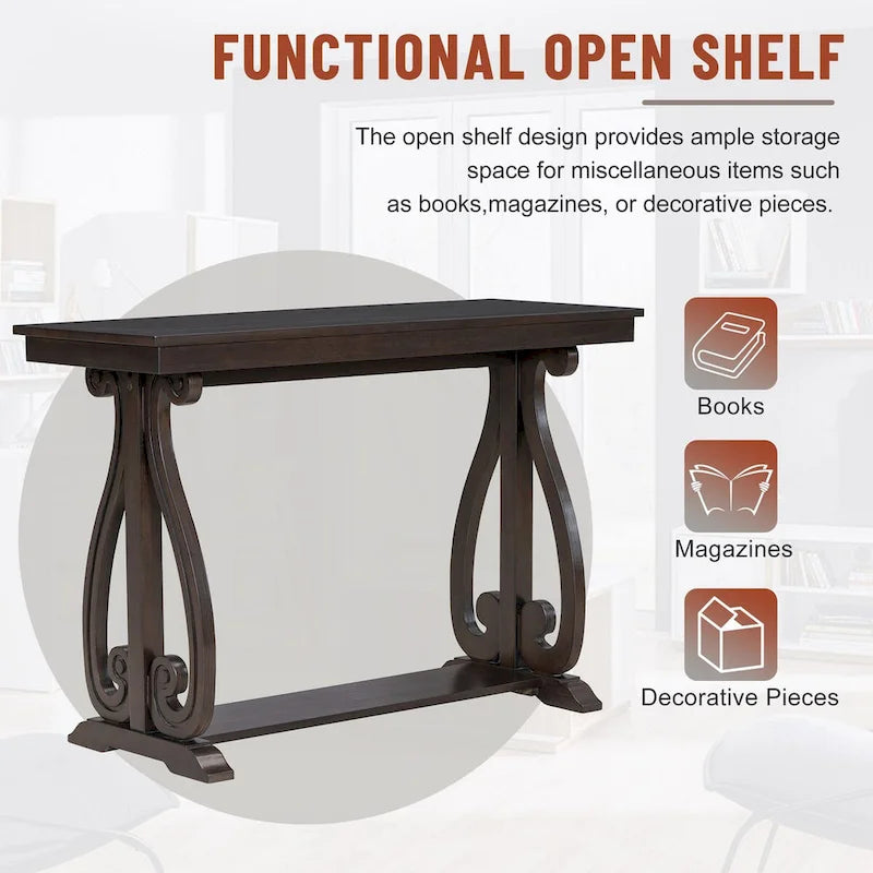 48-Inch Rustic Vintage Console Table --- Farmhouse Style Entryway Table with Open Shelf and Sturdy Construction