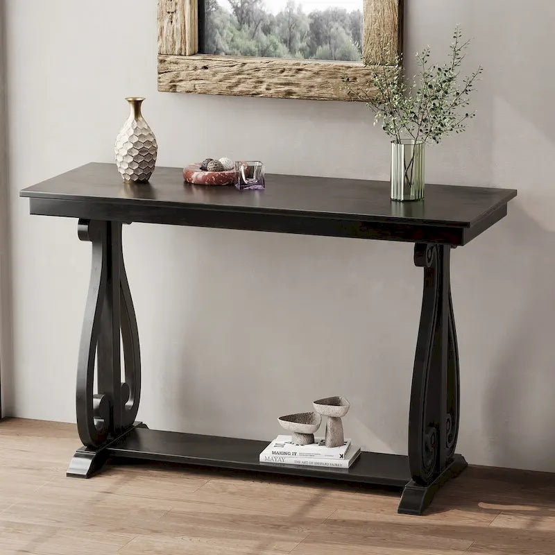48-Inch Rustic Vintage Console Table --- Farmhouse Style Entryway Table with Open Shelf and Sturdy Construction