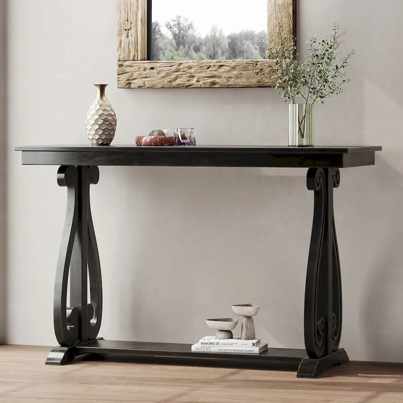 48-Inch Rustic Vintage Console Table --- Farmhouse Style Entryway Table with Open Shelf and Sturdy Construction