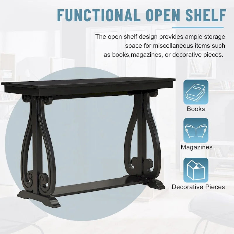 48-Inch Rustic Vintage Console Table --- Farmhouse Style Entryway Table with Open Shelf and Sturdy Construction