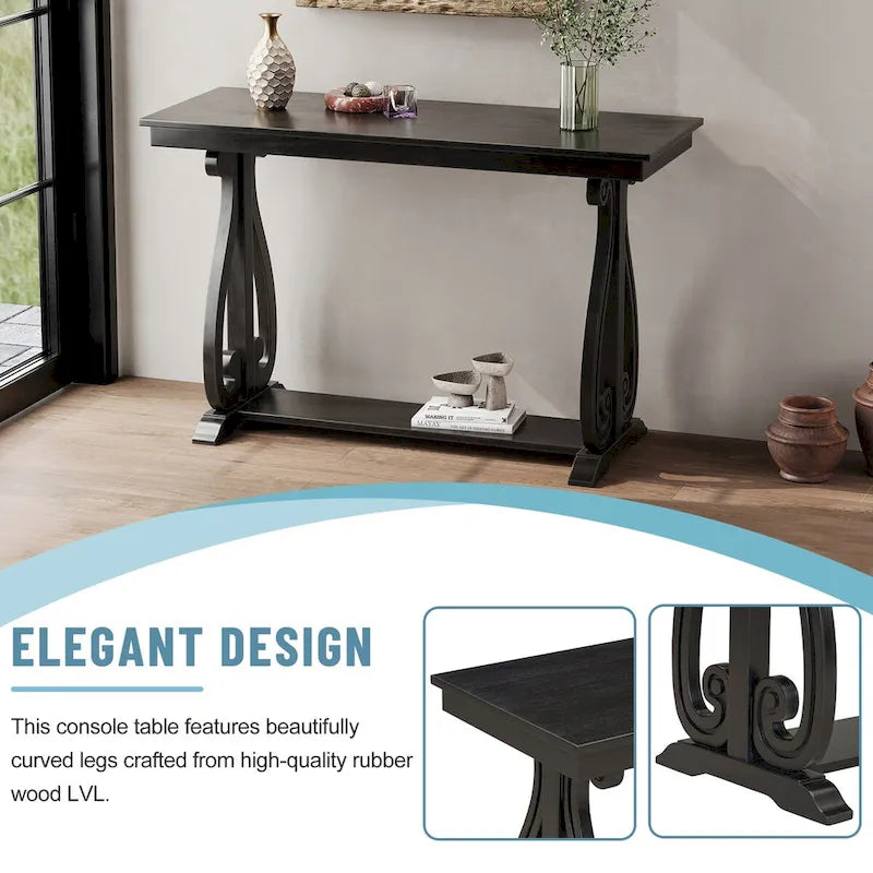 48-Inch Rustic Vintage Console Table --- Farmhouse Style Entryway Table with Open Shelf and Sturdy Construction