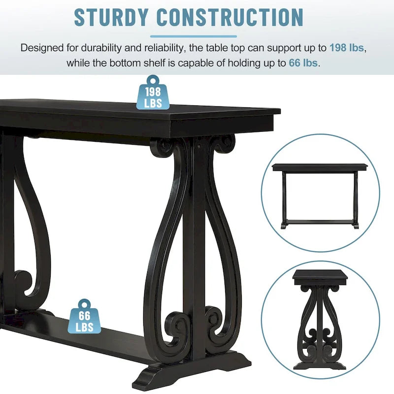 48-Inch Rustic Vintage Console Table --- Farmhouse Style Entryway Table with Open Shelf and Sturdy Construction
