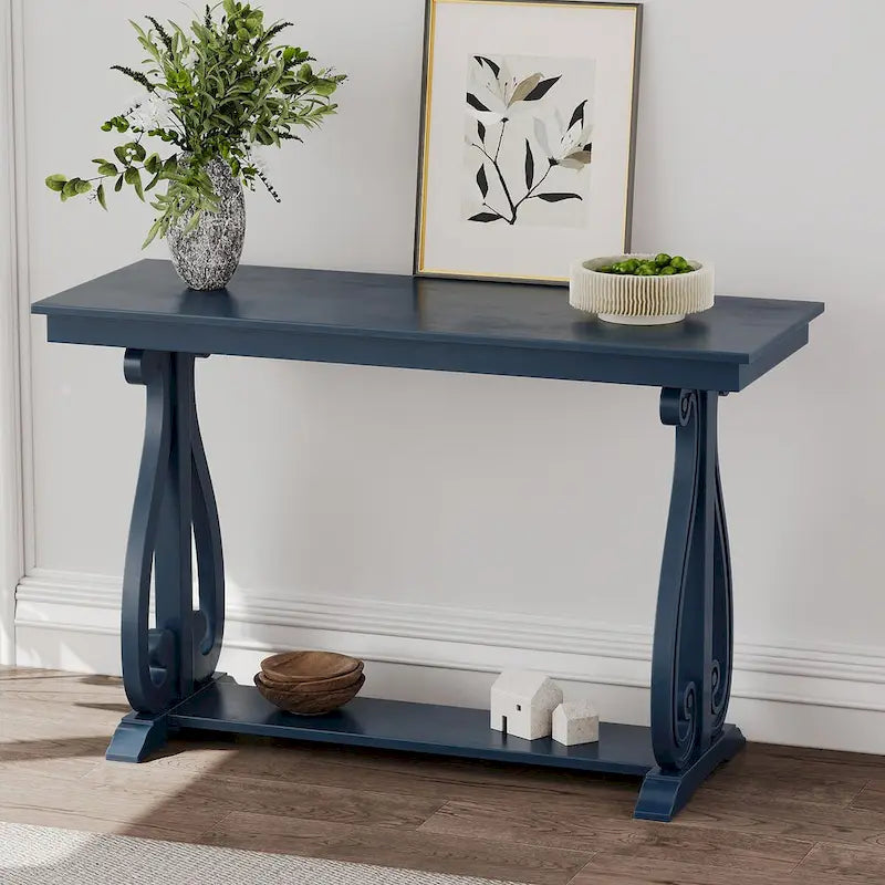 48-Inch Rustic Vintage Console Table --- Farmhouse Style Entryway Table with Open Shelf and Sturdy Construction