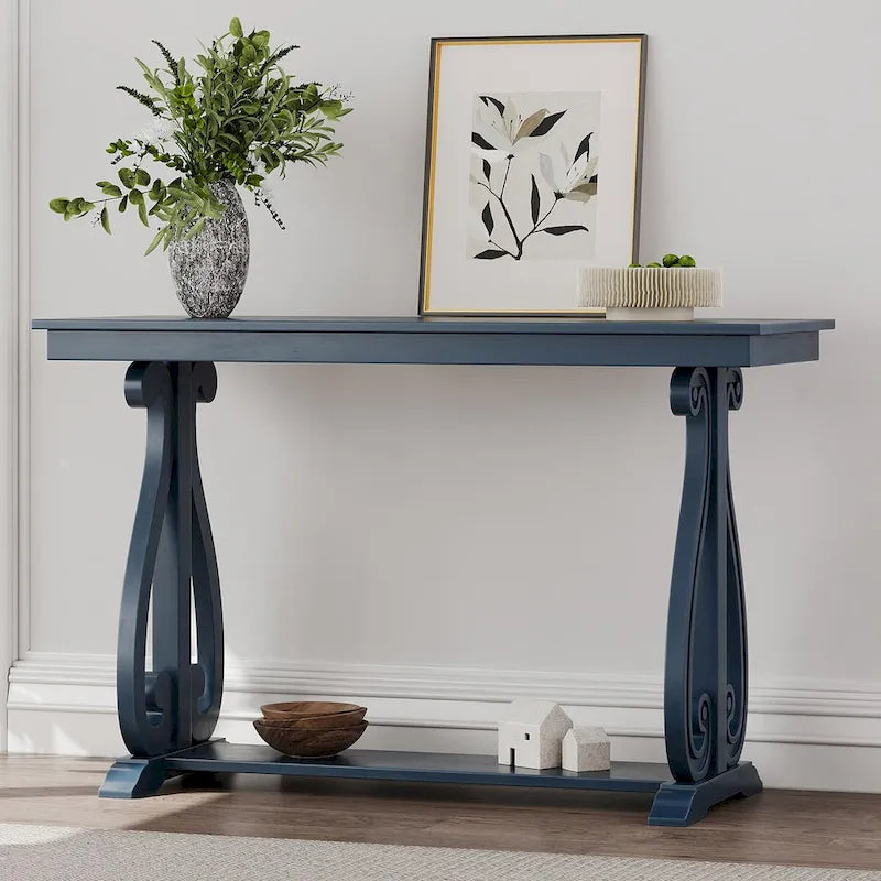 48-Inch Rustic Vintage Console Table --- Farmhouse Style Entryway Table with Open Shelf and Sturdy Construction