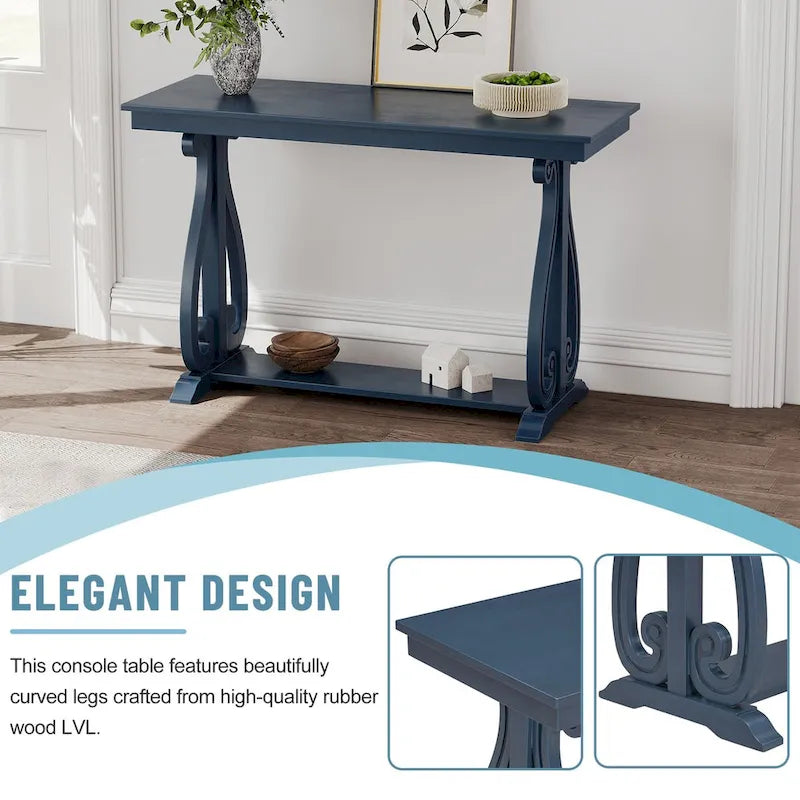 48-Inch Rustic Vintage Console Table --- Farmhouse Style Entryway Table with Open Shelf and Sturdy Construction