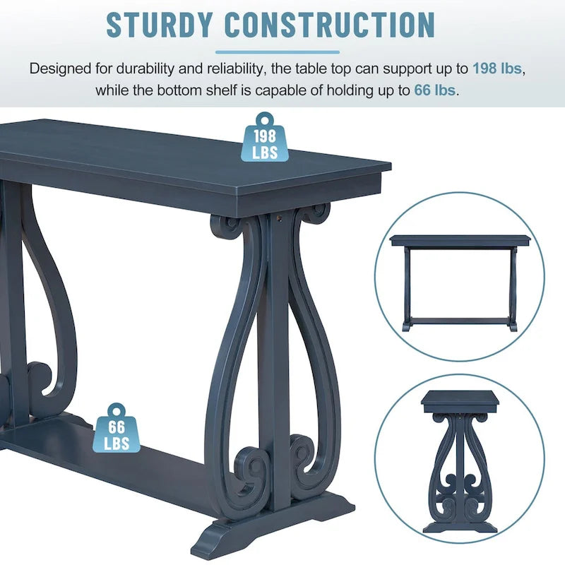 48-Inch Rustic Vintage Console Table --- Farmhouse Style Entryway Table with Open Shelf and Sturdy Construction