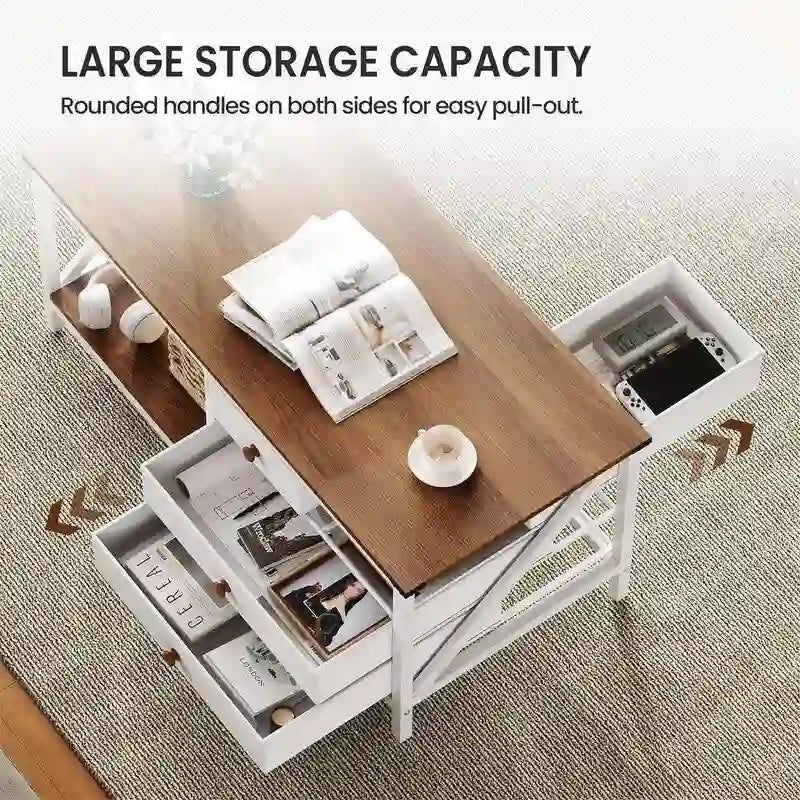 Coffee Table with 4 Storage Drawers - 19.7D x 43.3W x 19.5H
