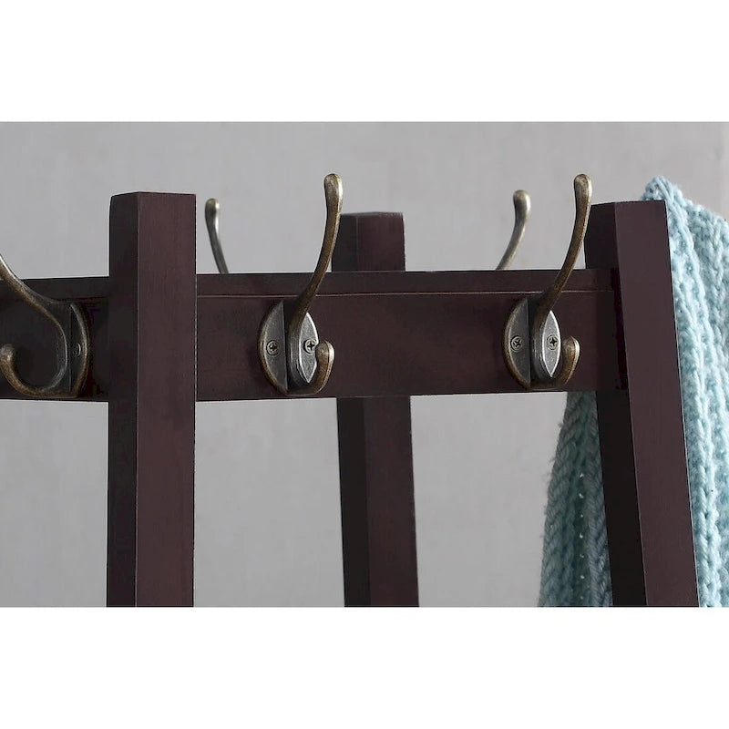 Porte-manteau en bois avec étagères de rangement à 3 niveaux