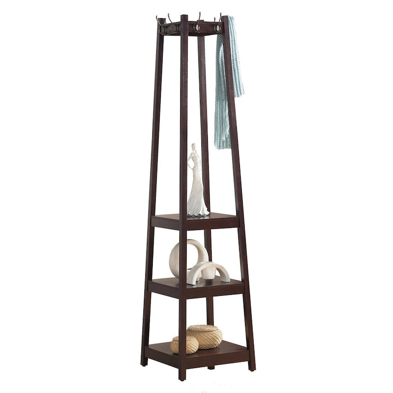 Wooden Coat Rack w/ 3-Tier Storage Shelves
