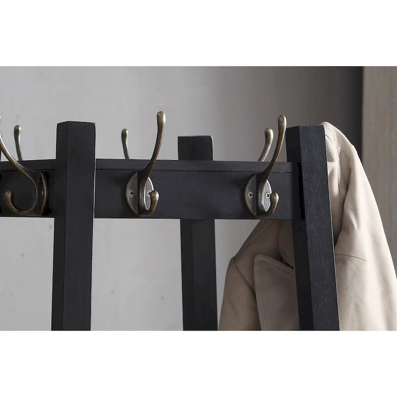 Porte-manteau en bois avec étagères de rangement à 3 niveaux