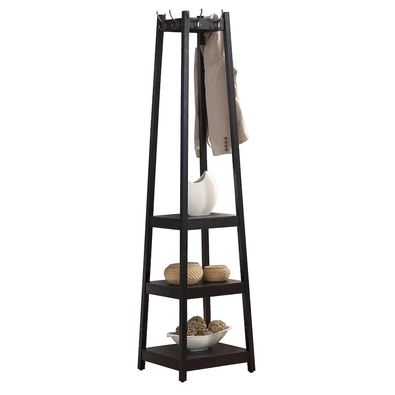 Porte-manteau en bois avec étagères de rangement à 3 niveaux