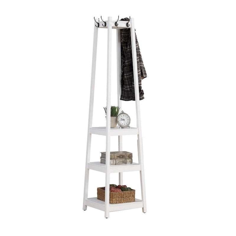 Porte-manteau en bois avec étagères de rangement à 3 niveaux