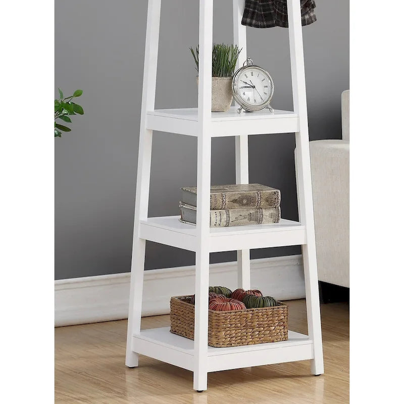 Porte-manteau en bois avec étagères de rangement à 3 niveaux