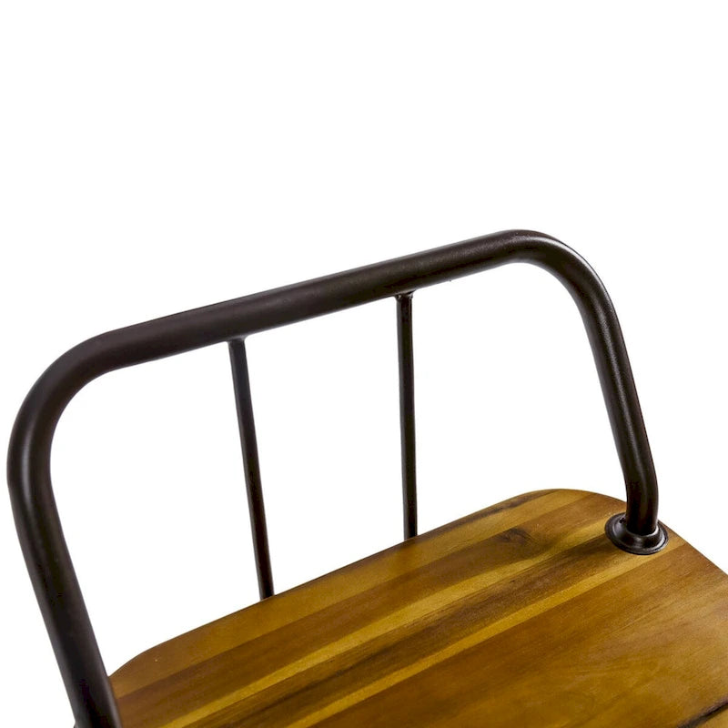 30-inch Modern Wood and Metal Patio Stool, Industrial Farmhouse Style Barstools, Set of 2