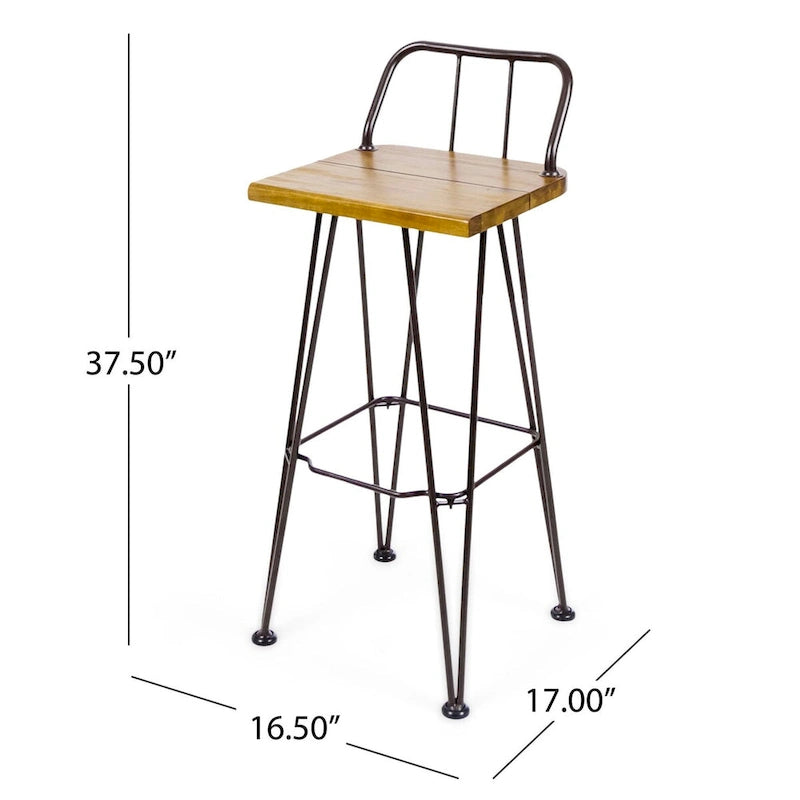 30-Zoll-Terrassenhocker aus Holz und Metall im industriellen Landhausstil, Barhocker, 2er-Set