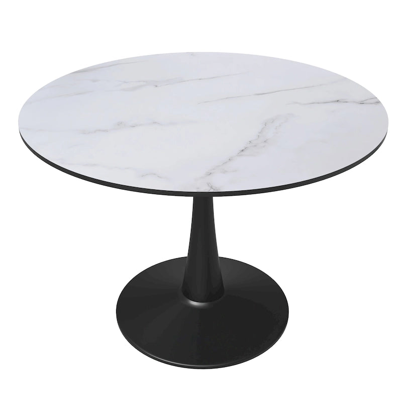 Ronde eettafel van 40" voor 4 personen met MDF-houten tafelblad en zwart stalen onderstel voor keuken en eetkamer