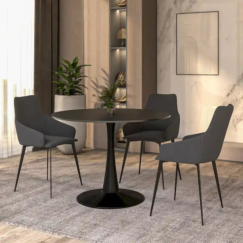 Ronde eettafel van 40" voor 4 personen met MDF-houten tafelblad en zwart stalen onderstel voor keuken en eetkamer