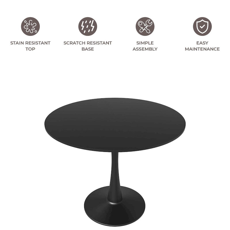 Ronde eettafel van 40" voor 4 personen met MDF-houten tafelblad en zwart stalen onderstel voor keuken en eetkamer