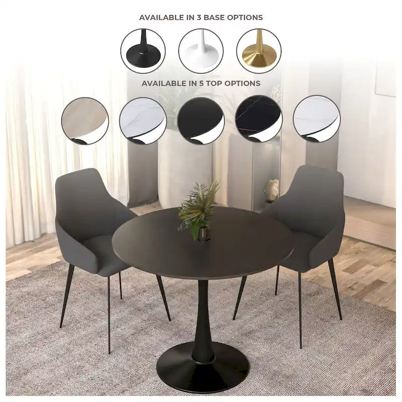 Ronde eettafel van 40" voor 4 personen met MDF-houten tafelblad en zwart stalen onderstel voor keuken en eetkamer