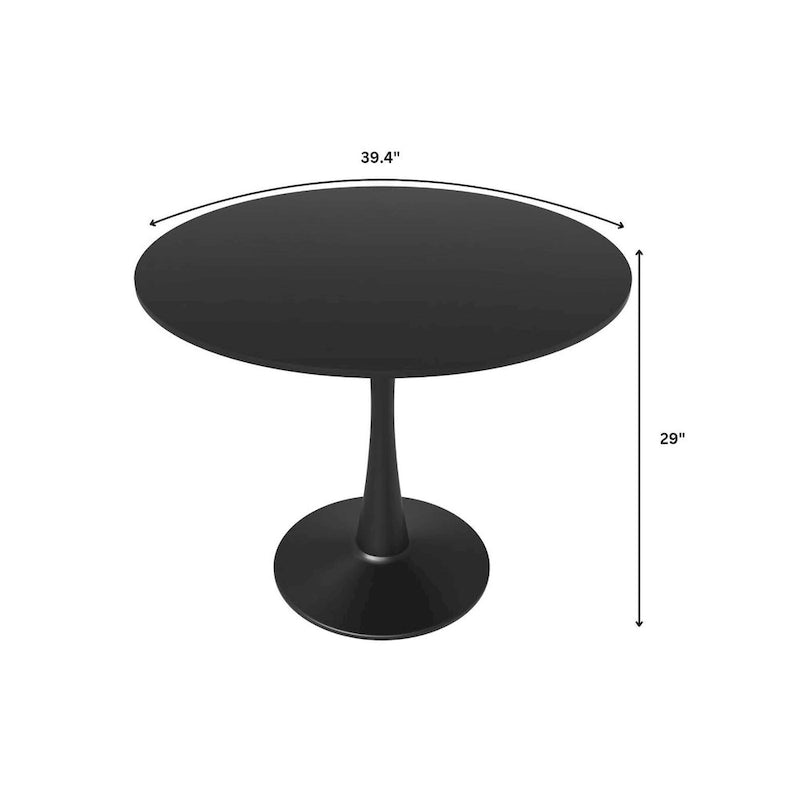 Ronde eettafel van 40" voor 4 personen met MDF-houten tafelblad en zwart stalen onderstel voor keuken en eetkamer