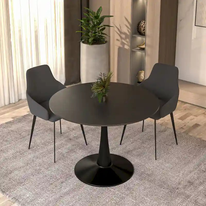 Ronde eettafel van 40" voor 4 personen met MDF-houten tafelblad en zwart stalen onderstel voor keuken en eetkamer
