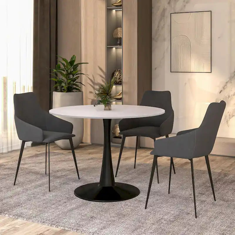 Ronde eettafel van 40" voor 4 personen met MDF-houten tafelblad en zwart stalen onderstel voor keuken en eetkamer