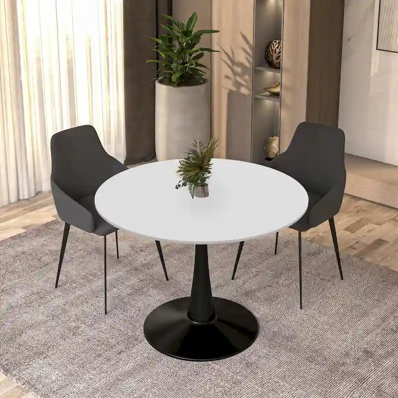40" Round Dining Table for 4 with MDF Wood Tabletop in Black Steel Base for Kitchen & Dining Room