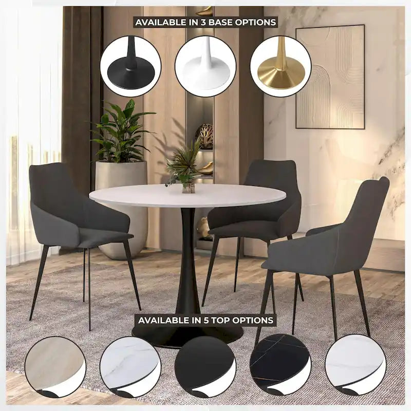 Ronde eettafel van 40" voor 4 personen met MDF-houten tafelblad en zwart stalen onderstel voor keuken en eetkamer