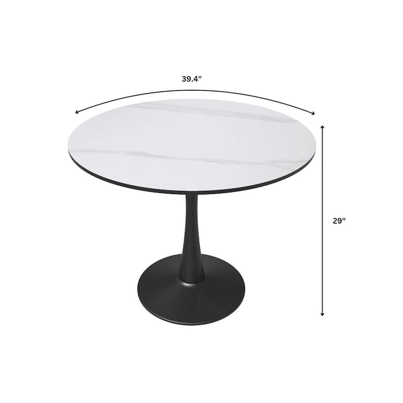 Ronde eettafel van 40" voor 4 personen met MDF-houten tafelblad en zwart stalen onderstel voor keuken en eetkamer
