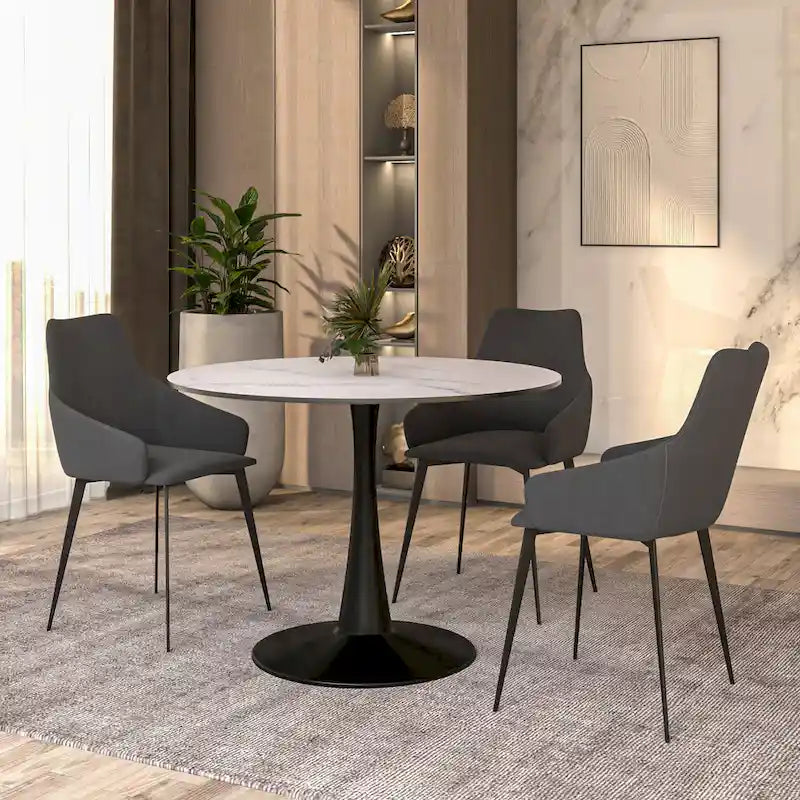 Ronde eettafel van 40" voor 4 personen met MDF-houten tafelblad en zwart stalen onderstel voor keuken en eetkamer