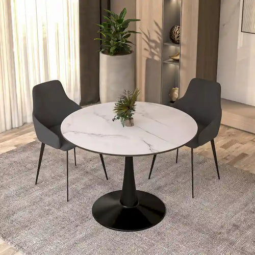 40" Round Dining Table for 4 with MDF Wood Tabletop in Black Steel Base for Kitchen & Dining Room