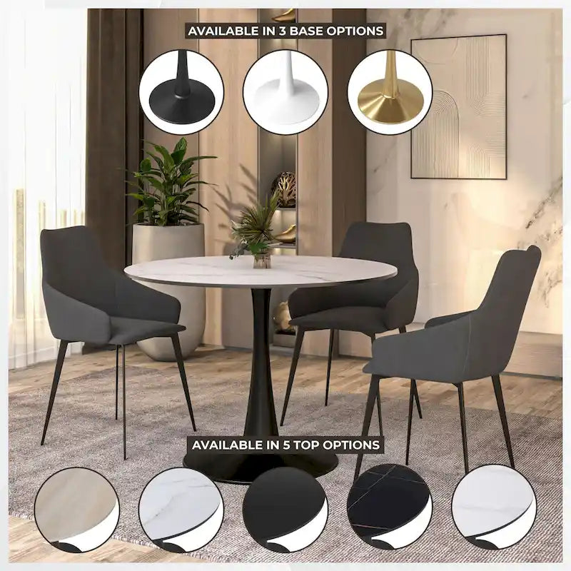 Ronde eettafel van 40" voor 4 personen met MDF-houten tafelblad en zwart stalen onderstel voor keuken en eetkamer