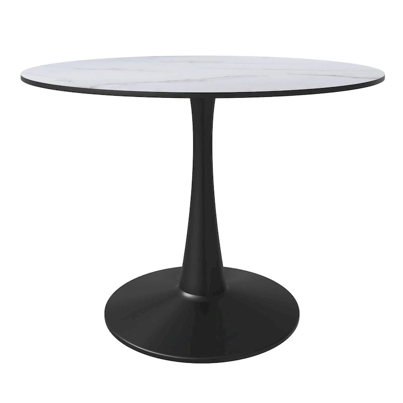Ronde eettafel van 40" voor 4 personen met MDF-houten tafelblad en zwart stalen onderstel voor keuken en eetkamer